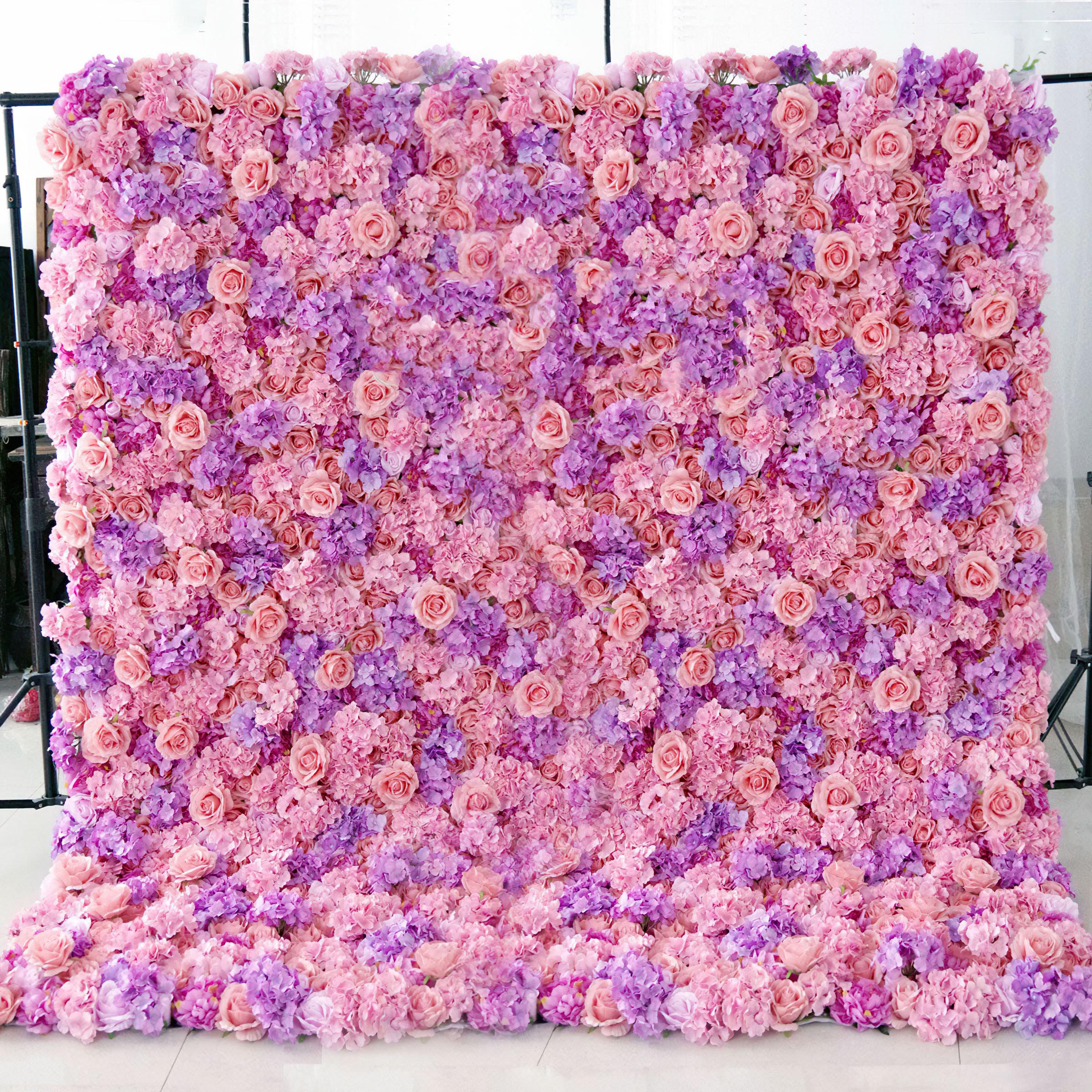 Vibrant 3D Roll Up Fabric Saturated Pink Artificial Flower Wall - Bold and Eye-Catching for Weddings, Events, Spa Decor and Home Decor-VF-106