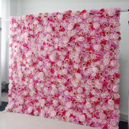 Vibrant 3D Roll Up Fabric Saturated Pink Artificial Flower Wall - Bold and Eye-Catching for Weddings, Events, Spa Decor and Home Decor-VF-106