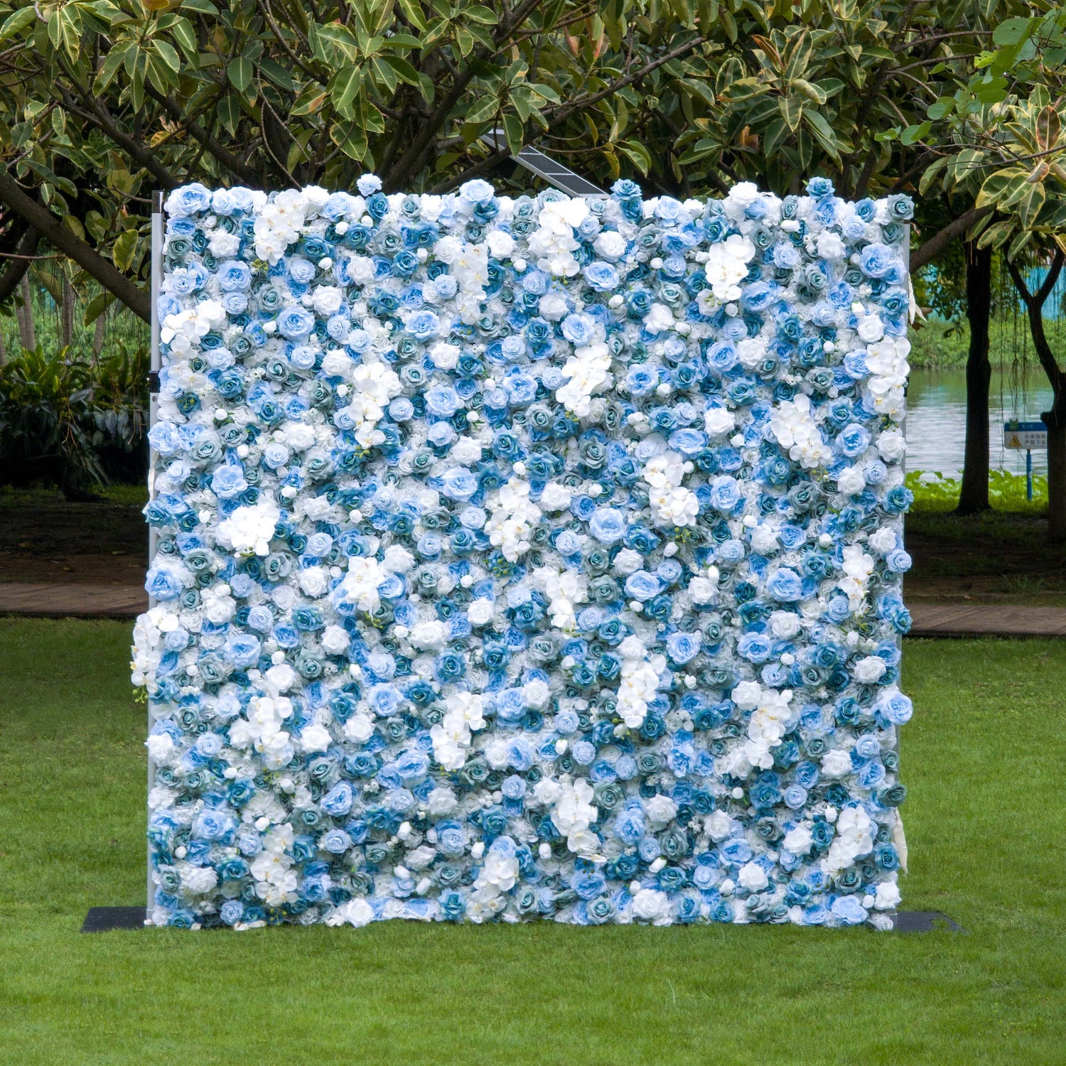 Valar Flowers Elegant Floral Backdrop - Blue and White Artificial Flower Wall for Weddings, Events, and Special Occasions-VF-348