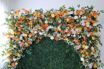 Valar Flowers Roll Up Fabric Artificial Flower Wall Wedding Backdrop, Floral Party Decor, Event Photography-VF-393