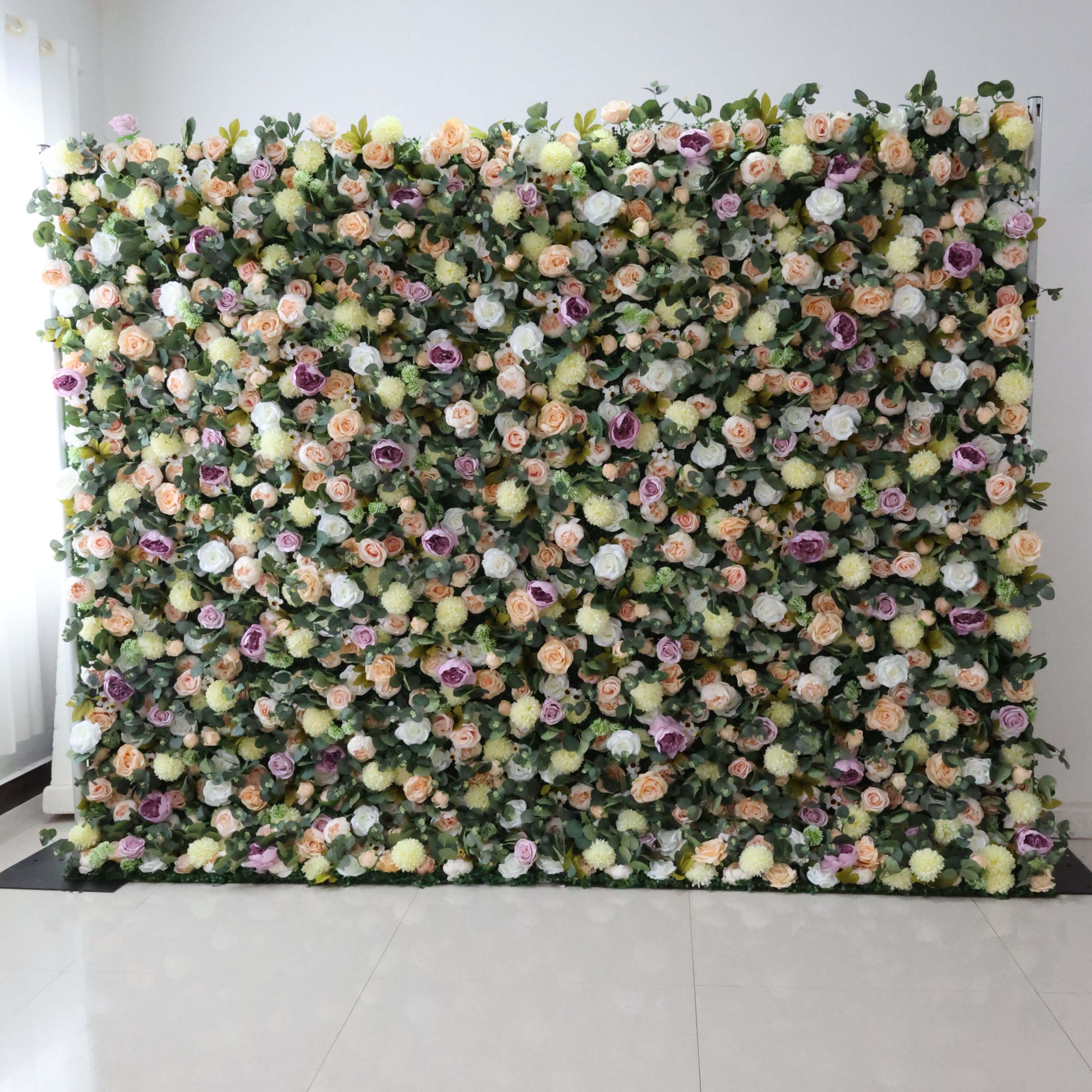 Dark Sea Green and Leaves, punctuated by dark purple roses Artificial Flower Wedding Event Wall