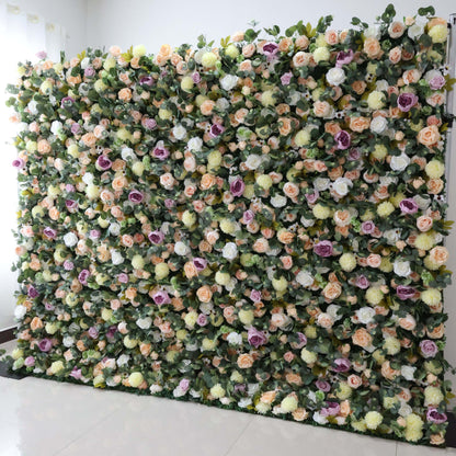 Dark Sea Green and Leaves, punctuated by dark purple roses Artificial Flower Wedding Event Wall