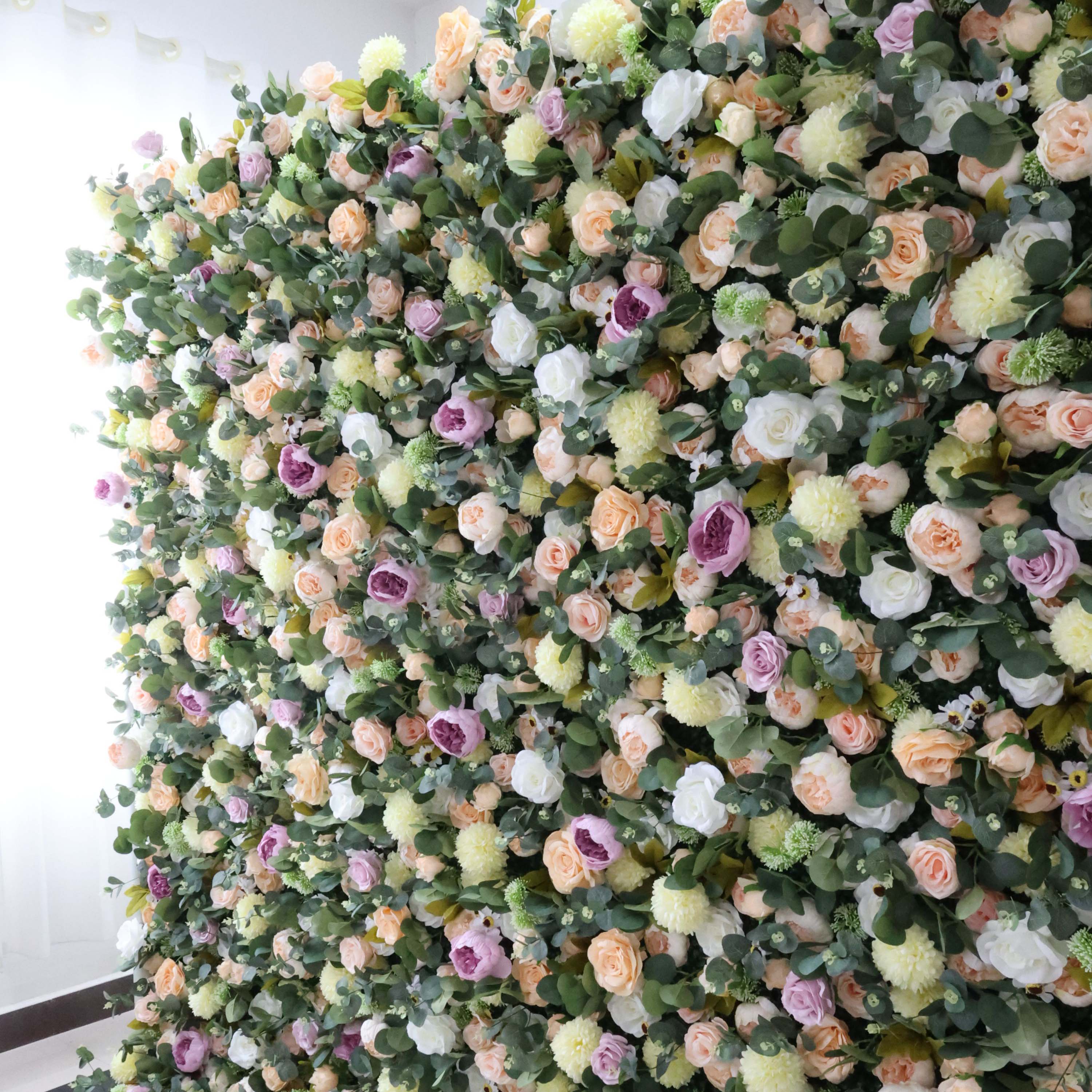 Dark Sea Green and Leaves, punctuated by dark purple roses Artificial Flower Wedding Event Wall