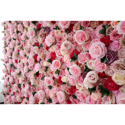 Valar Blumen Roll-up-Stoff künstliche Mischung Rose Rot und Rosa Blume Wand Hochzeit Hintergrund, Blumen Party Dekor, Event Fotografie-VF-041