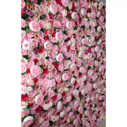 Valar Flowers Roll Up Fabric Artificial Mix Rose Red and Pink Flower Wall Wedding Backdrop, Floral Party Decor, Event Photography-VF-041