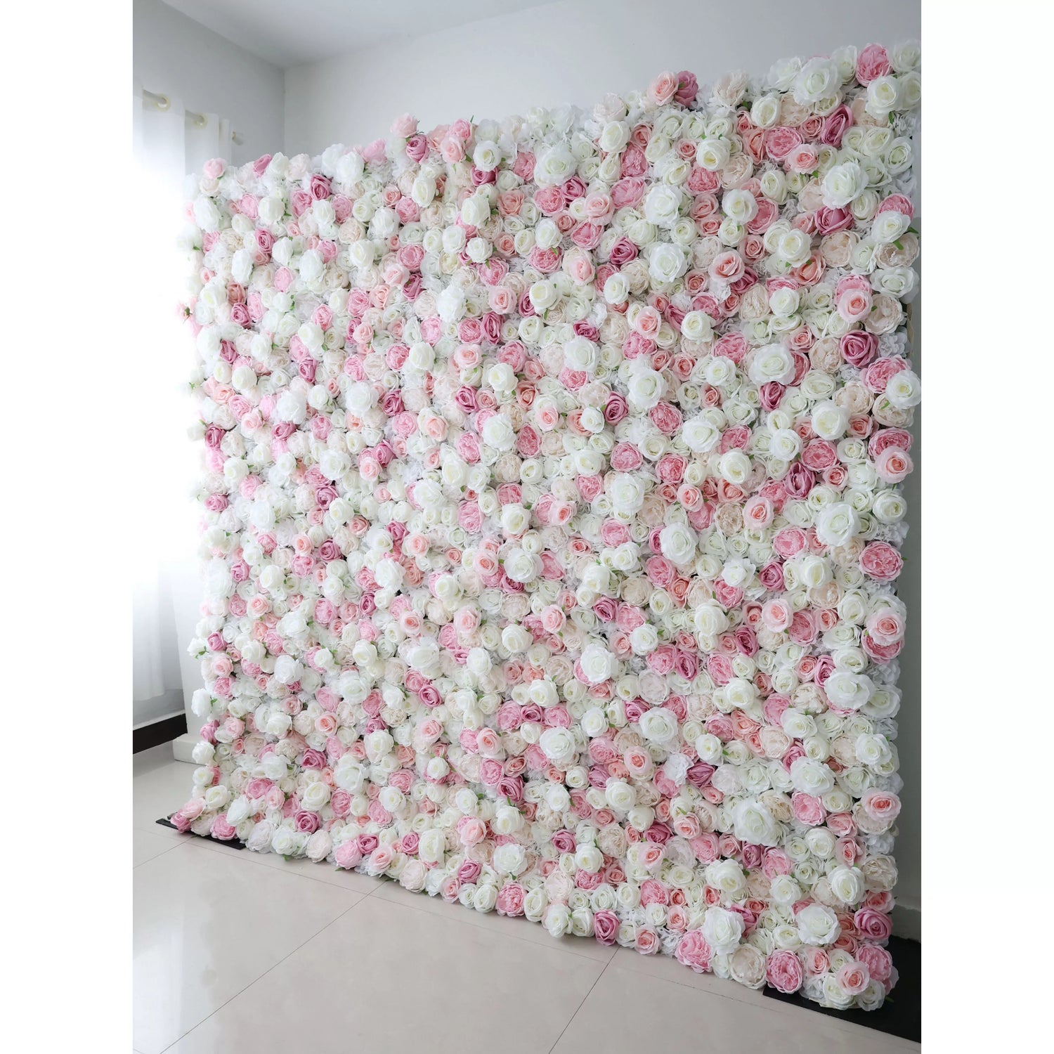 Valar Flores Roll Up Tecido Artificial Rosa e Branco Flor Parede Wedding Backdrop, Decoração Floral Festa, Fotografia Evento-VF-058