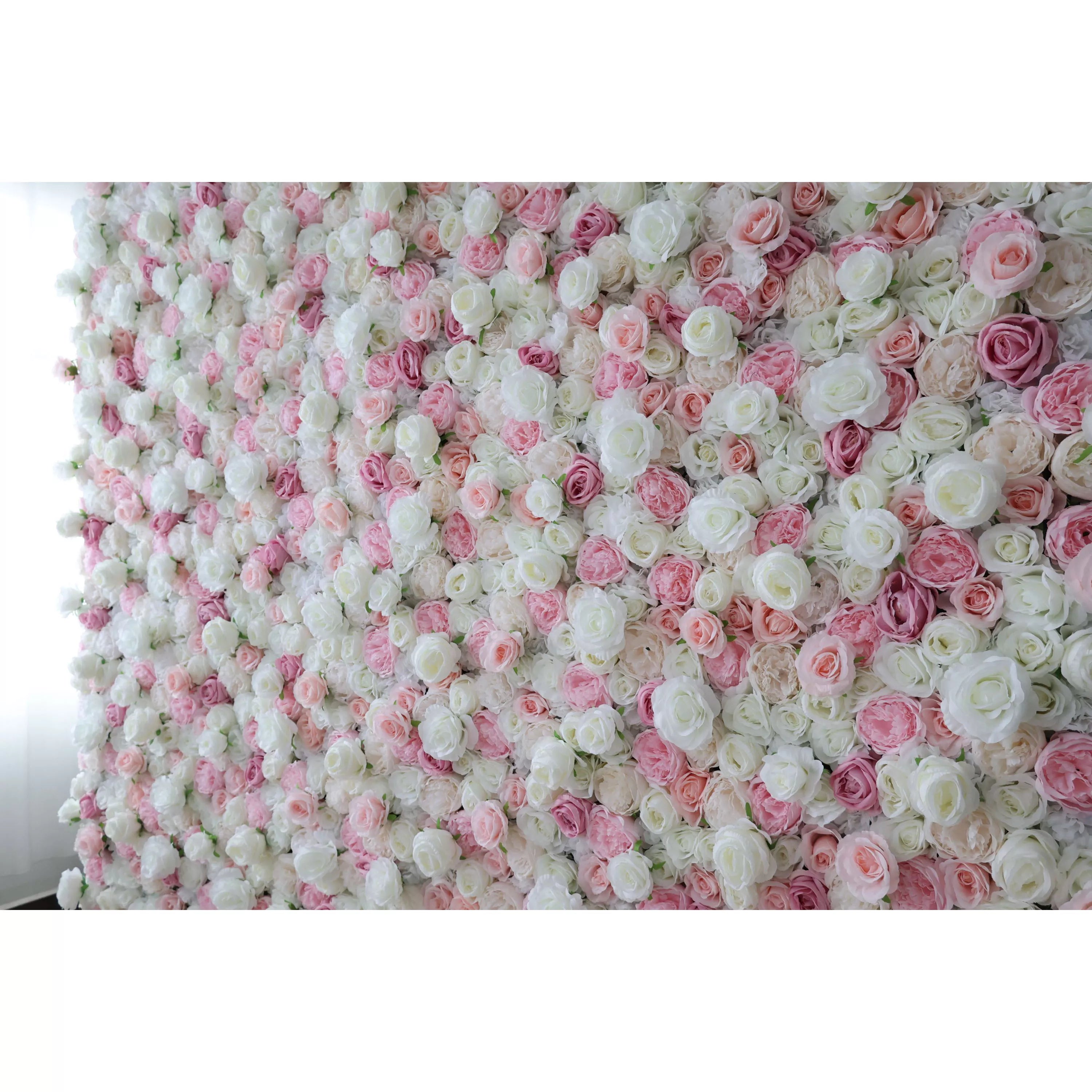 Valar Flowers Roll Up Fabric Artificial Pink and White Flower Wall Wedding Backdrop, Floral Party Decor, Event Photography-VF-058