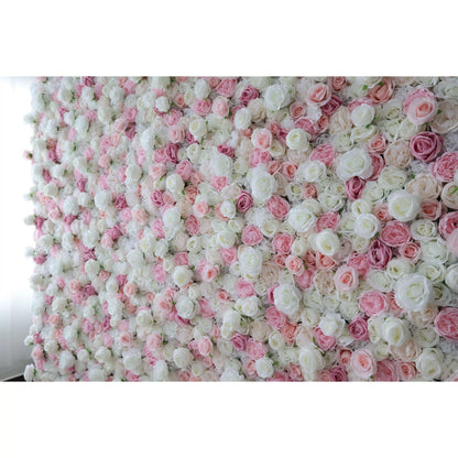 Valar Flores Roll Up Tecido Artificial Rosa e Branco Flor Parede Wedding Backdrop, Decoração Floral Festa, Fotografia Evento-VF-058