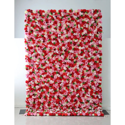 ValarFlowers Artificial Floral Wall Backdrop: Passionate Blooms: A Symphony of Scarlet and Soft Pink-VF-285