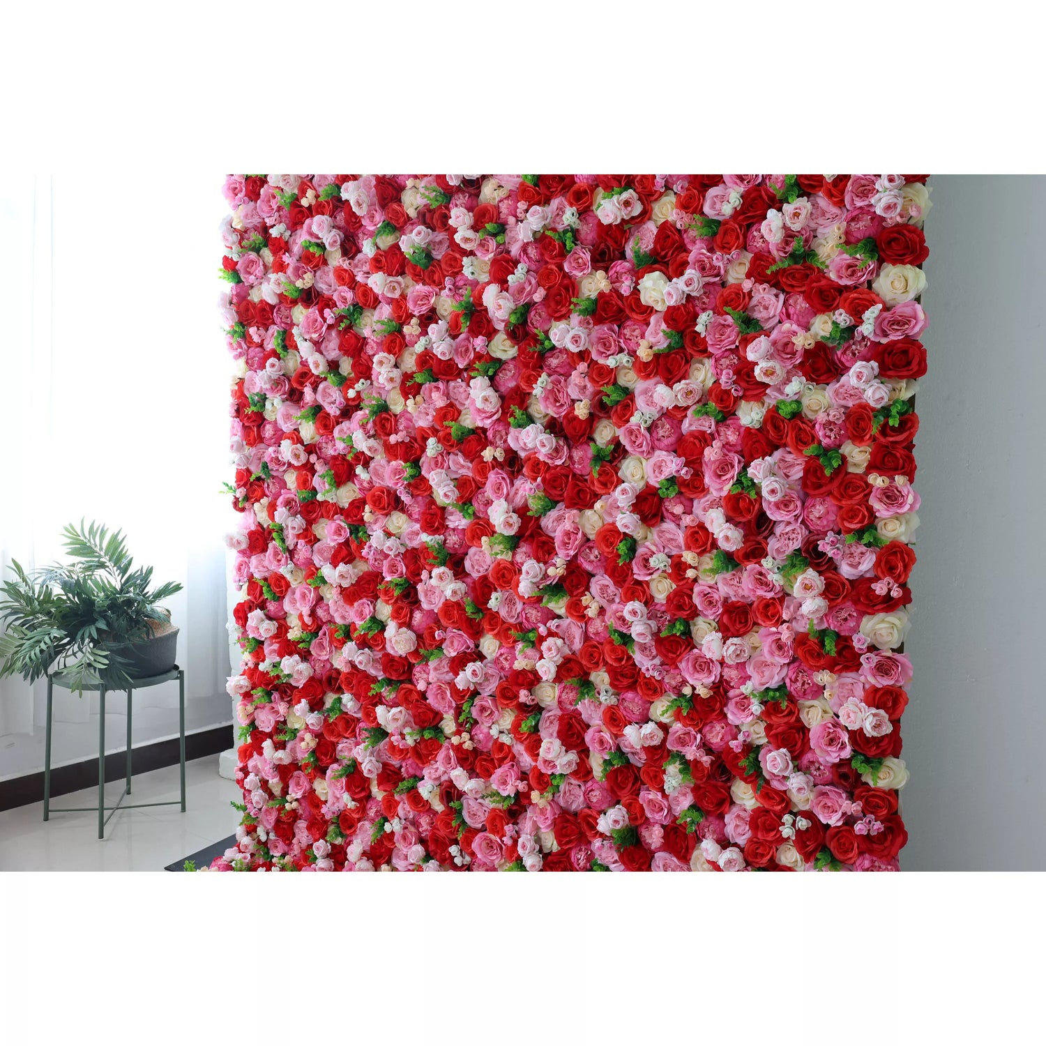 ValarFlowers Fondo de pared floral artificial: Flores apasionadas: una sinfonía de escarlata y rosa suave-VF-285