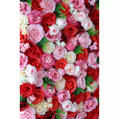 ValarFlowers Artificial Floral Wall Backdrop: Passionate Blooms: A Symphony of Scarlet and Soft Pink-VF-285