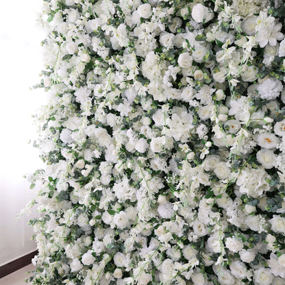 Valar Flowers Ethereal White Floral Wall with Soft Green Accents: Perfect for Elegant Events &amp; Celebrations-VF-201