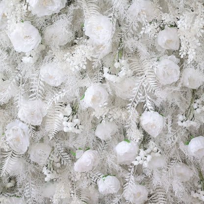 Valar Flowers Snowy White Floral Wall with Frosty Fern Accents: Capturando a Essência do Inverno para Eventos de LuxoVF-202