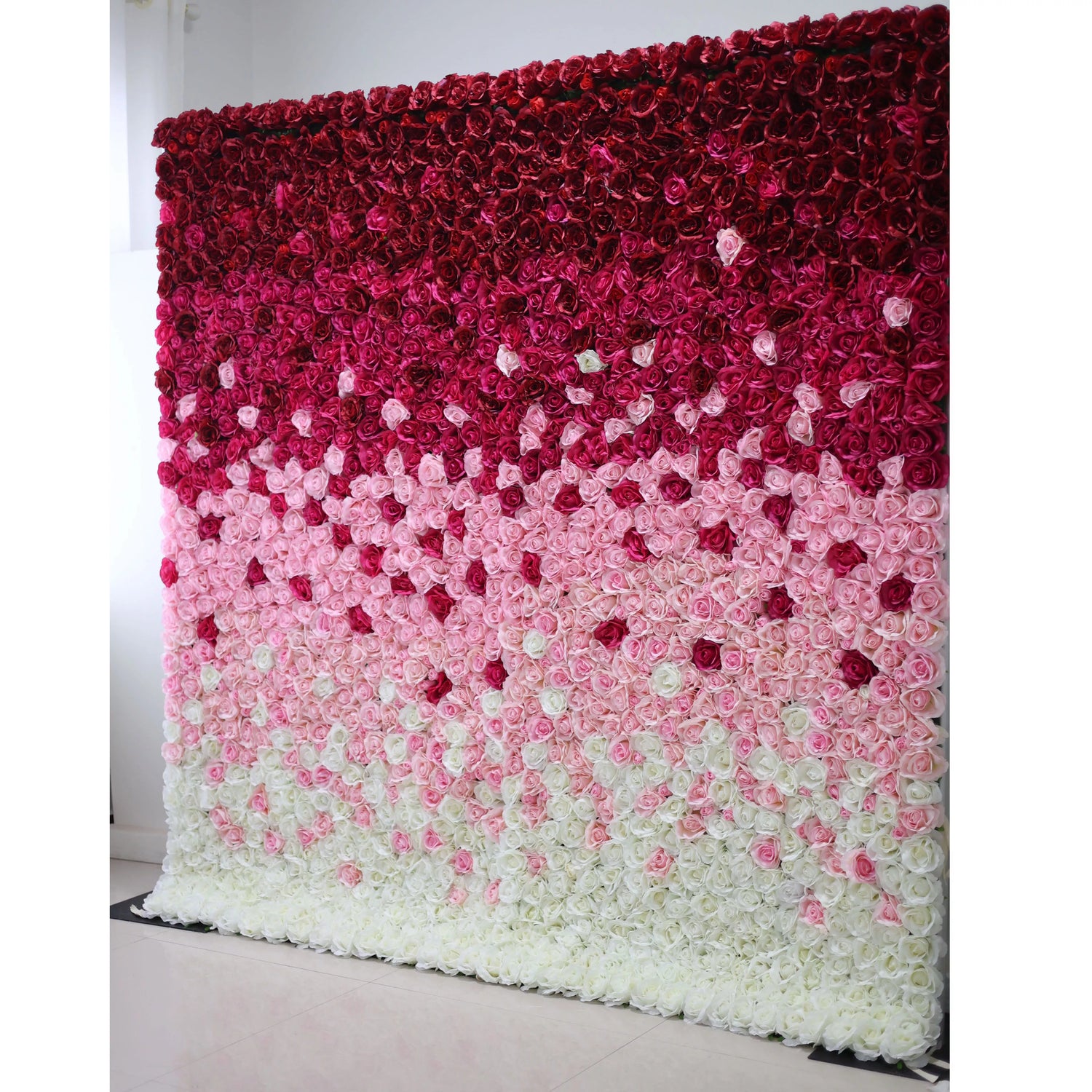 Valar Flowers Roll Up Fabric Artificial Gradient Wine to White Flower Wall Wedding Backdrop, Floral Party Decor, Event Photography-VF-014