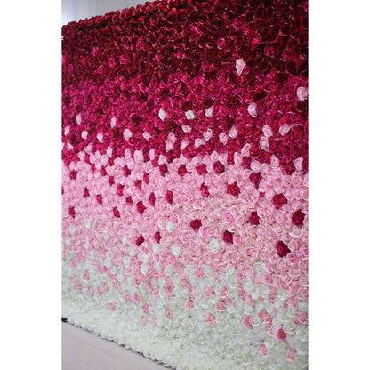 Valar Flowers Roll Up Fabric Artificial Gradient Wine to White Flower Wall Wedding Backdrop, Floral Party Decor, Event Photography-VF-014