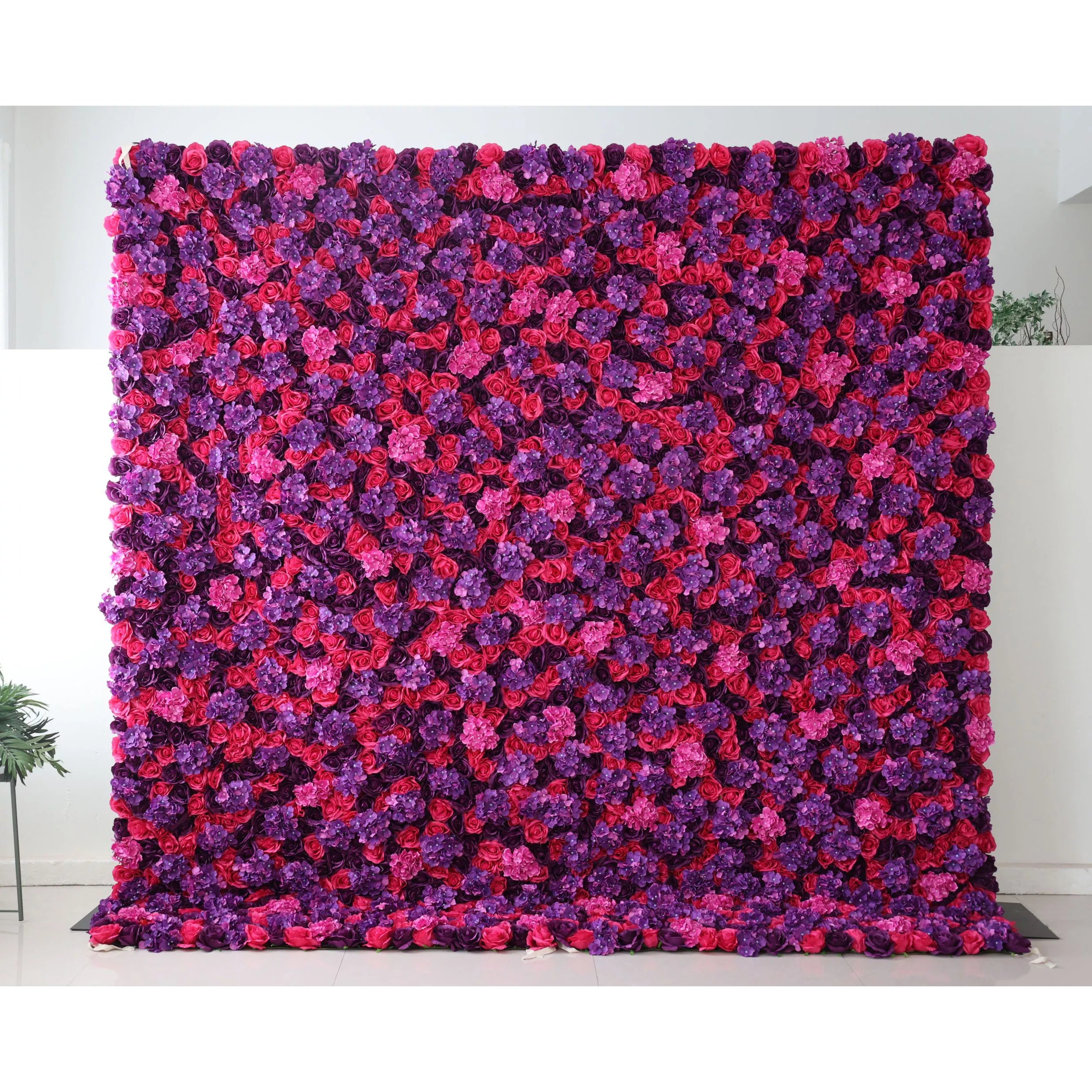 ValarFlowers Artificial Floral Wall Backdrop: The Passionate Spectrum - A Mesmerizing Medley of Deep Reds and Purples-VF-273-2