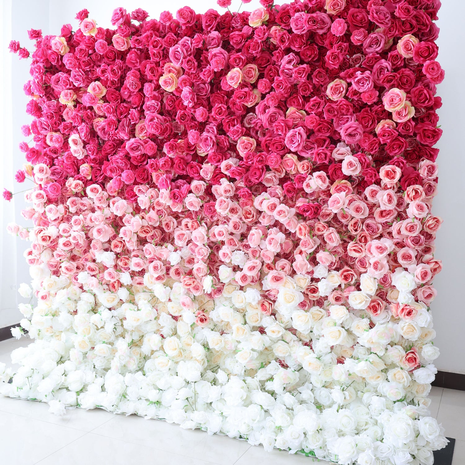 Valar Flowers Roll Up Fabric Artificial Red to White Gradient Flower Wall Wedding Backdrop, Floral Party Decor, Event Photography-VF-372