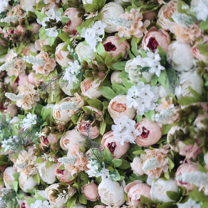 Valar Flowers Roll Up Fabric Artificial Green Mix Orangy Red and White Flower Wall Wedding Backdrop, Floral Party Decor, Event Photography-VF-049-2