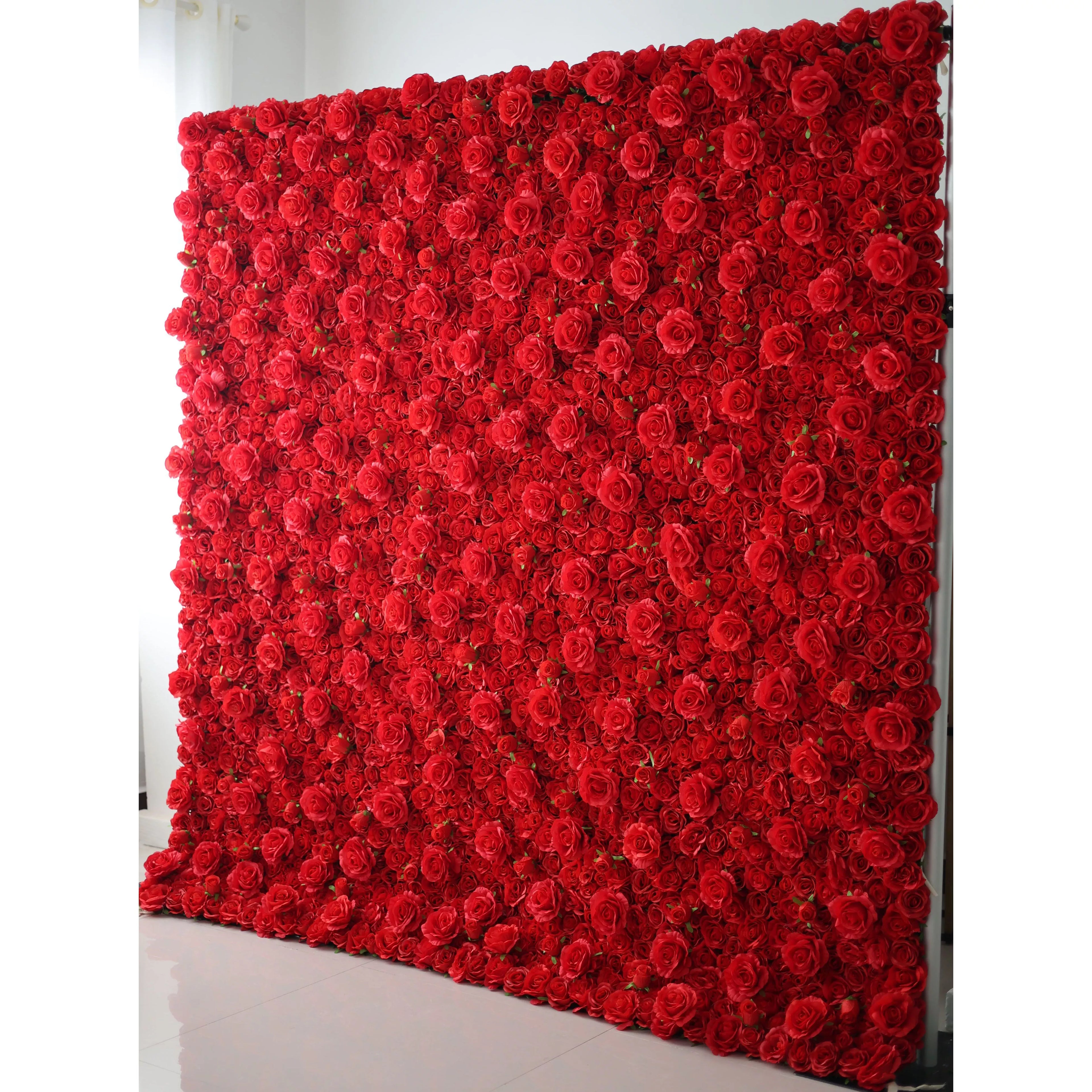 Valar Flowers Roll Up Fabric Artificial Lipstick Red Flower Wall Wedding Backdrop, Floral Party Decor, Event Photography-VF-059