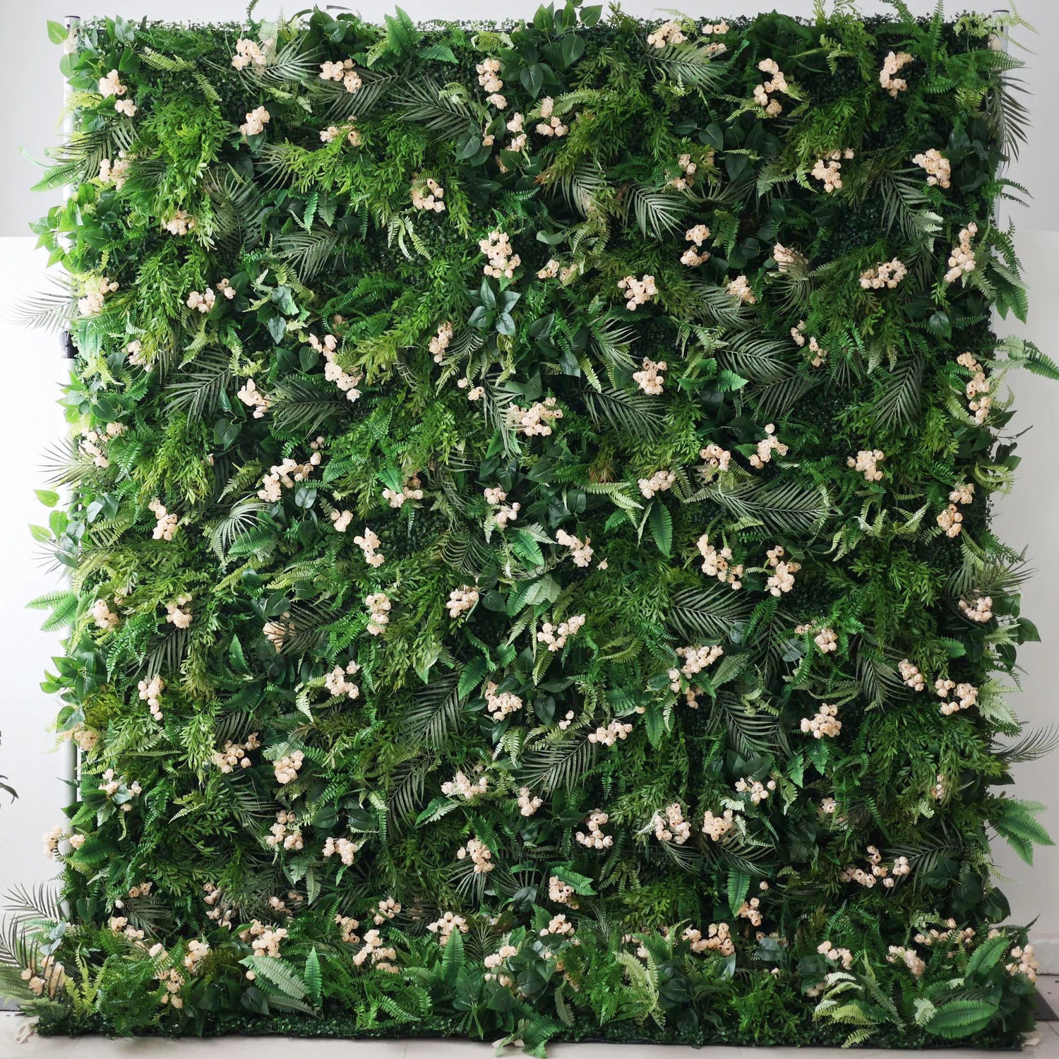 Verdant Green Oasis Wall with Soft Peach Blossoms: An Enchanting Mélange of Dense Foliage &amp; Delicate Flowers - Nature&