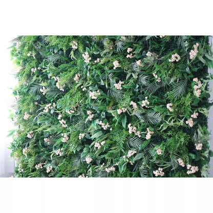 Verdant Green Oasis Wall with Soft Peach Blossoms: An Enchanting Mélange of Dense Foliage &amp; Delicate Flowers - Nature&