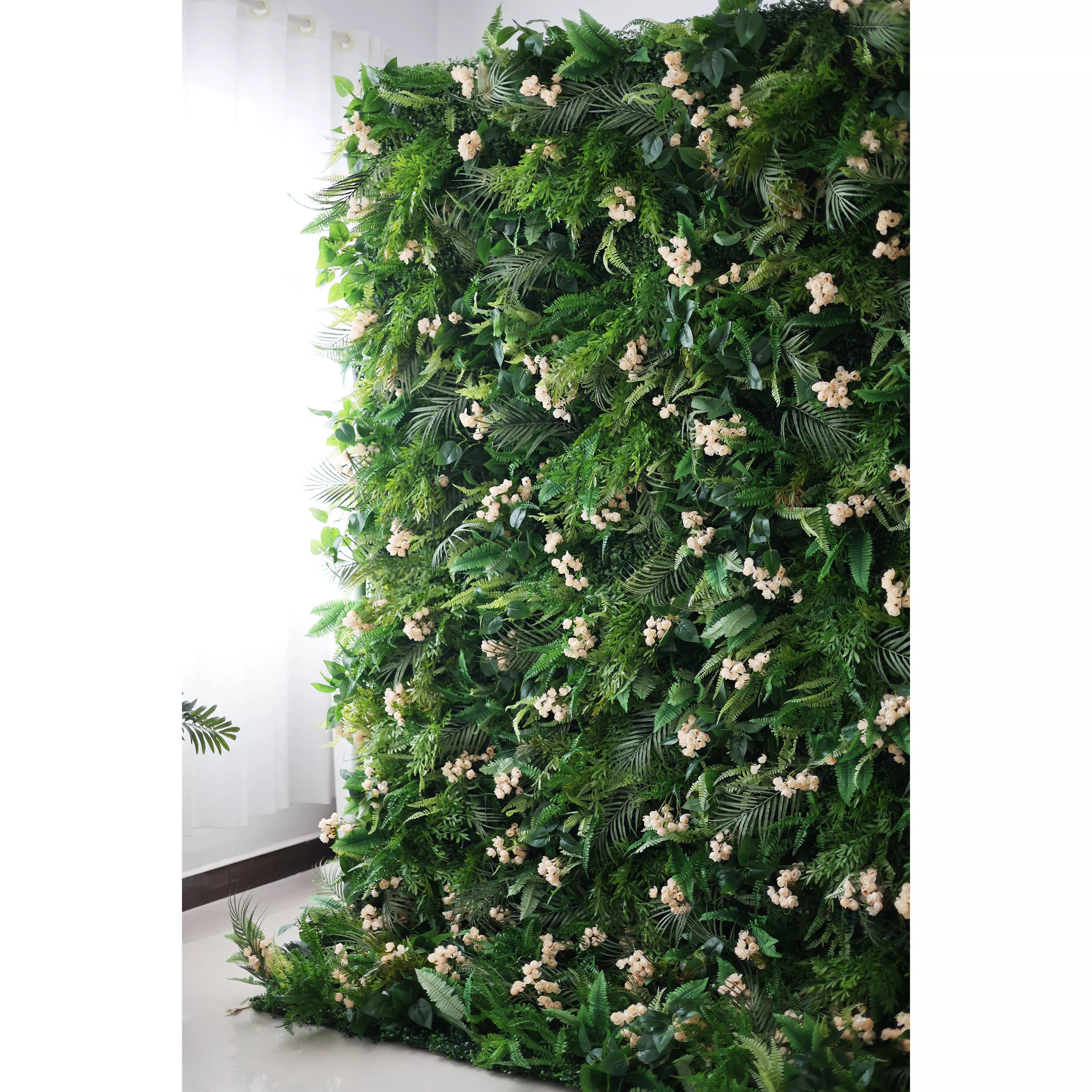 Verdant Green Oasis Wall with Soft Peach Blossoms: An Enchanting Mélange of Dense Foliage &amp; Delicate Flowers - Nature&