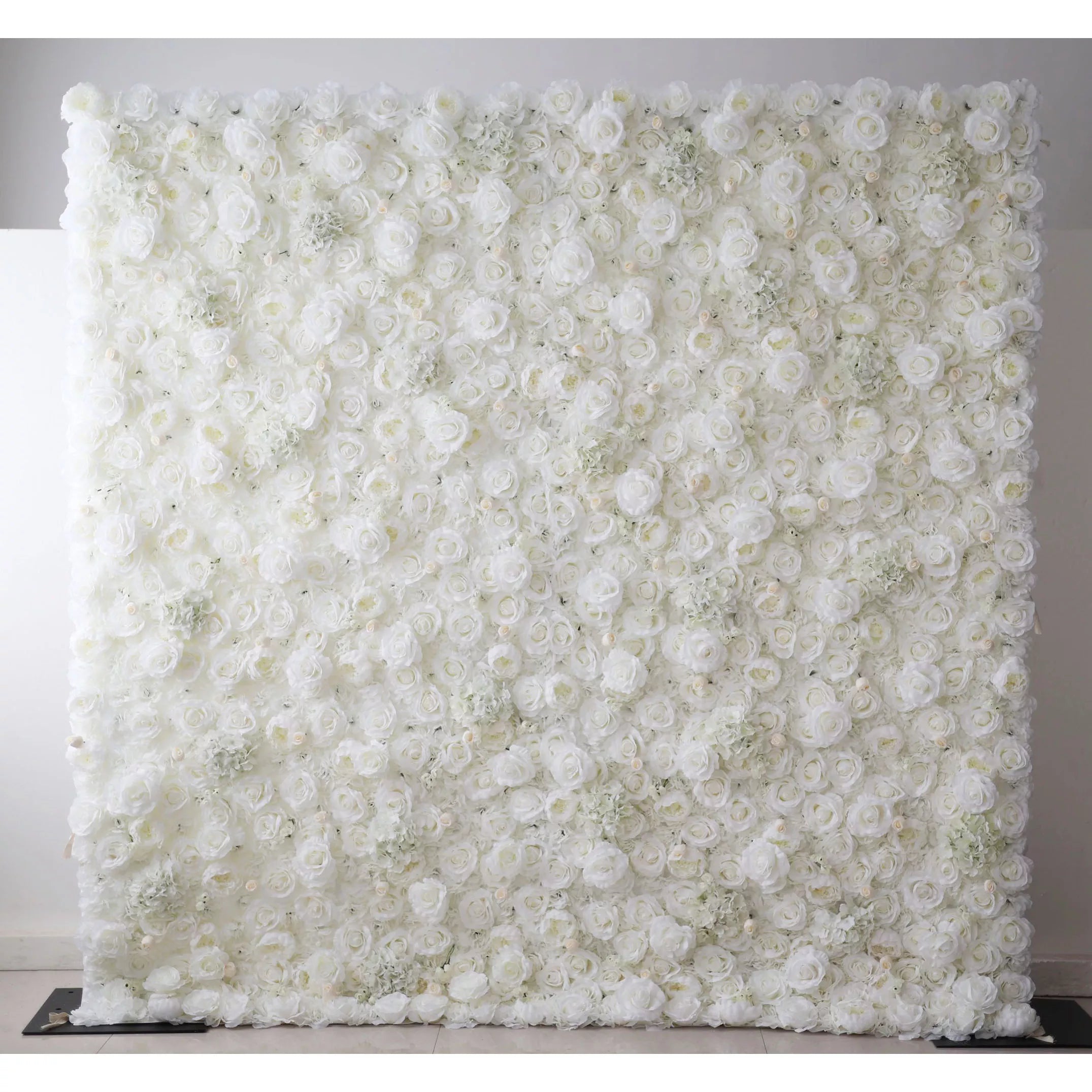 Valar Flowers Roll Up Fabric Artificial Pure White Flower Wall Wedding Backdrop, Floral Party Decor, Event Photography-VF-052-3