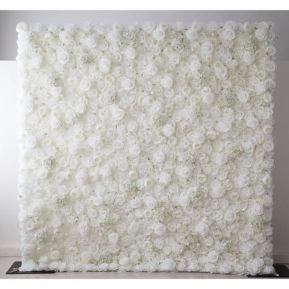 Valar Flores Roll Up Tecido Artificial Pure White Flower Wall Wedding Backdrop, Decoração Floral Festa, Fotografia Evento-VF-052-3