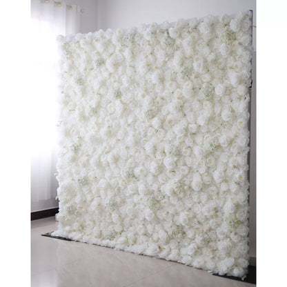 Valar Flores Roll Up Tecido Artificial Pure White Flower Wall Wedding Backdrop, Decoração Floral Festa, Fotografia Evento-VF-052-3