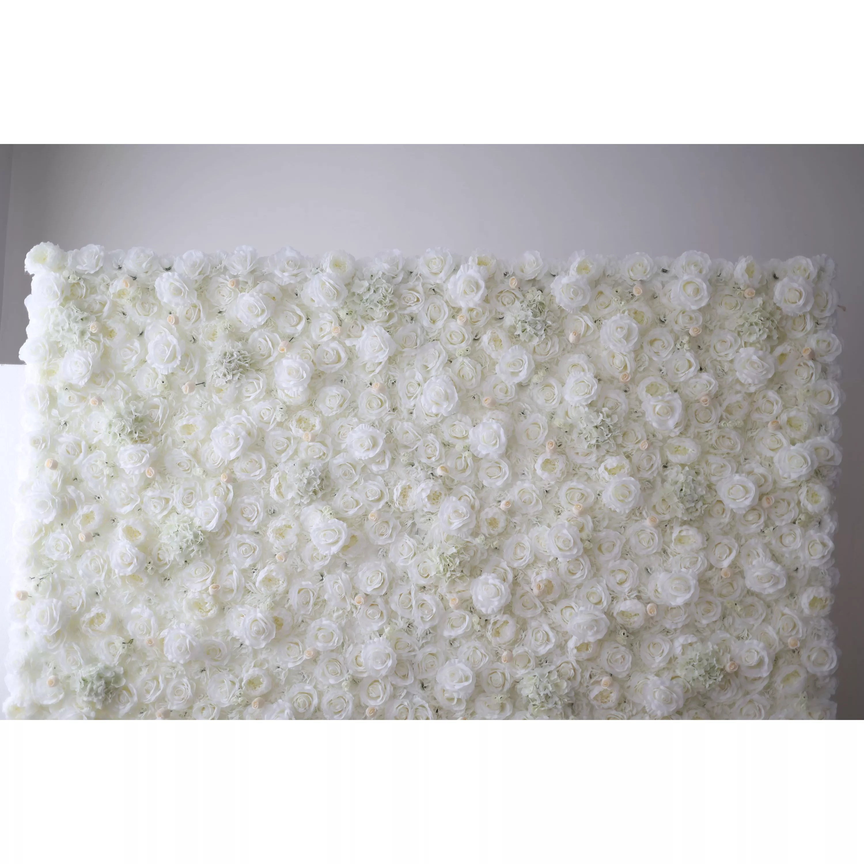 Valar Flowers Roll Up Fabric Artificial Pure White Flower Wall Wedding Backdrop, Floral Party Decor, Event Photography-VF-052-3