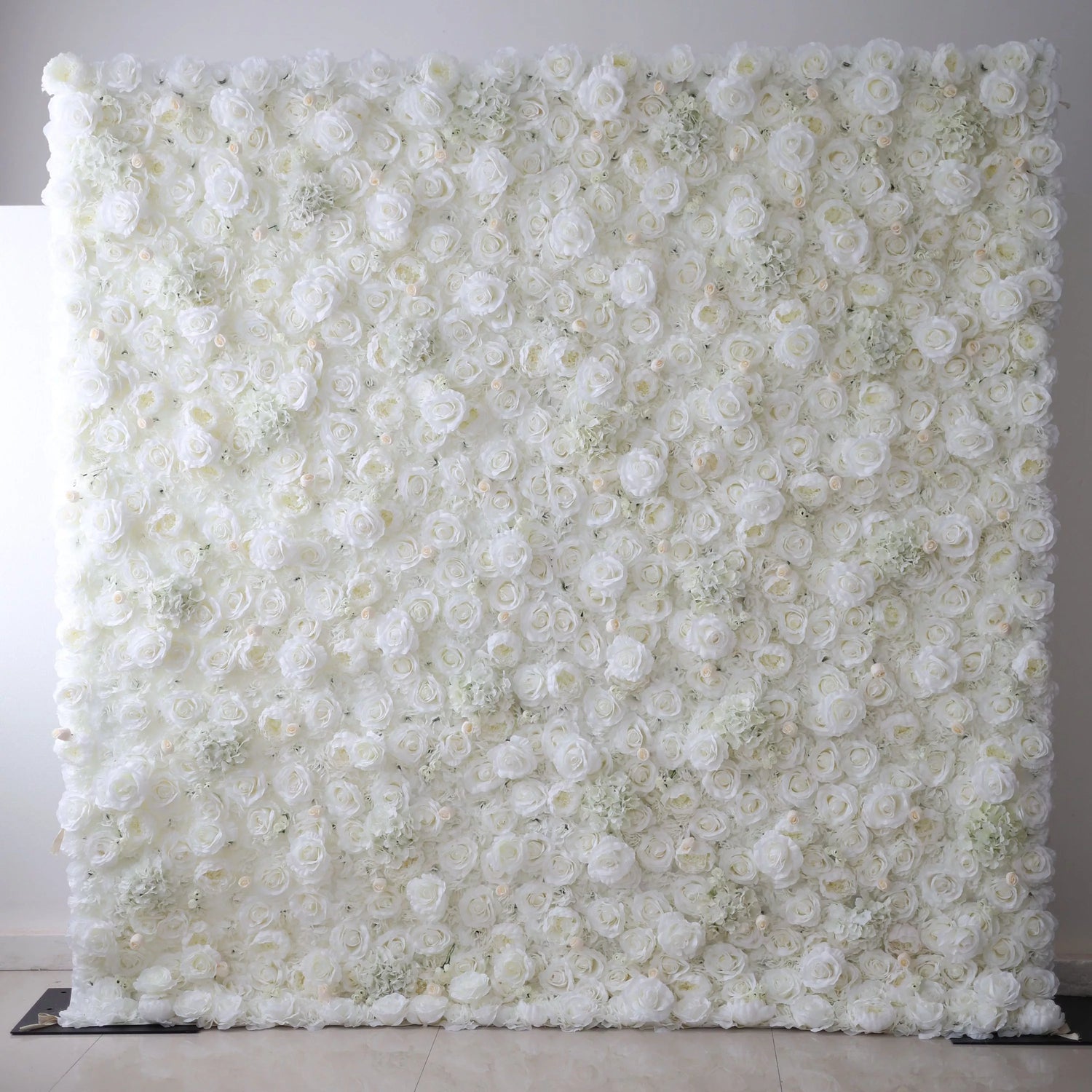 Valar Flowers Roll Up Fabric Artificial Pure White Flower Wall Wedding Backdrop, Floral Party Decor, Event Photography-VF-052-3