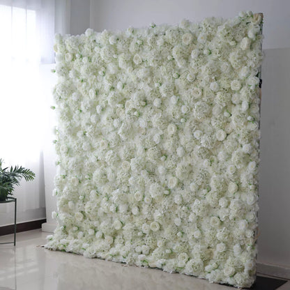 Valar Flowers Unveils: Ethereal White Elegance – A Majestic Artificial Fabric Flower Wall Dripping with Pure White Blossoms-VF-210