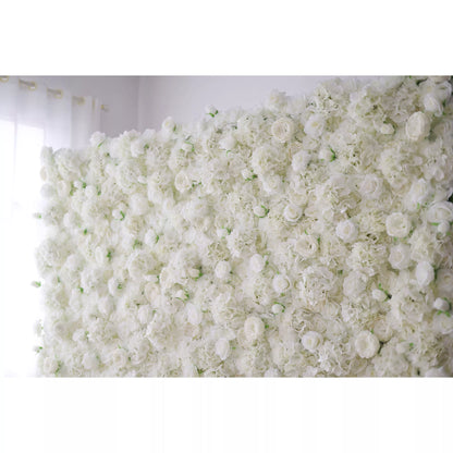 Valar Flowers Unveils: Ethereal White Elegance – A Majestic Artificial Fabric Flower Wall Dripping with Pure White Blossoms-VF-210