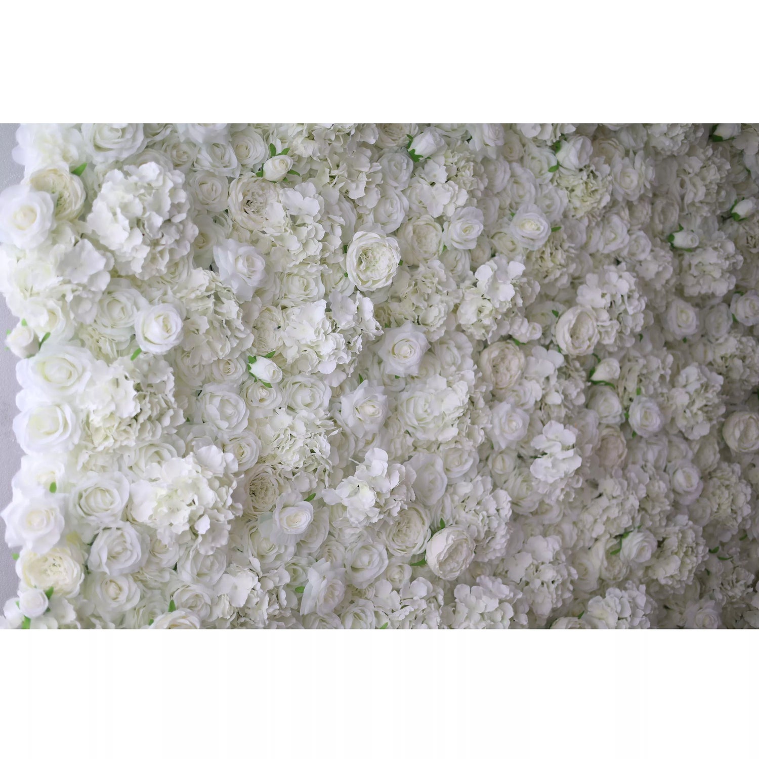 Valar Flowers revela: Ethereal White Elegance – Uma majestosa parede de flores de tecido artificial pingando com flores brancas puras-VF-210