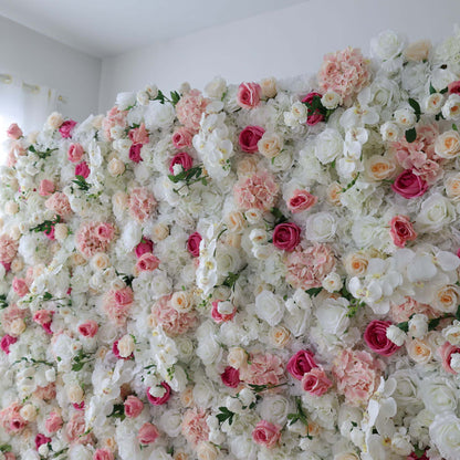 Valar Flowers Roll Up Fabric Artificial Flower Wall Wedding Backdrop, Floral Party Decor, Event Photography-VF-297