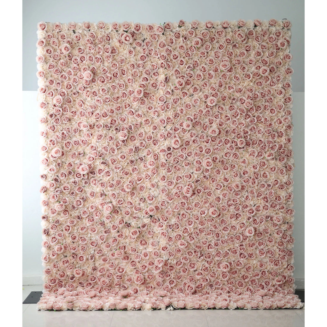 Valar Flowers Showcases: Serene Rose Whispers – An Exquisite Artificial Fabric Flower Wall Enriched with Blushing Pink Blossoms-VF-209