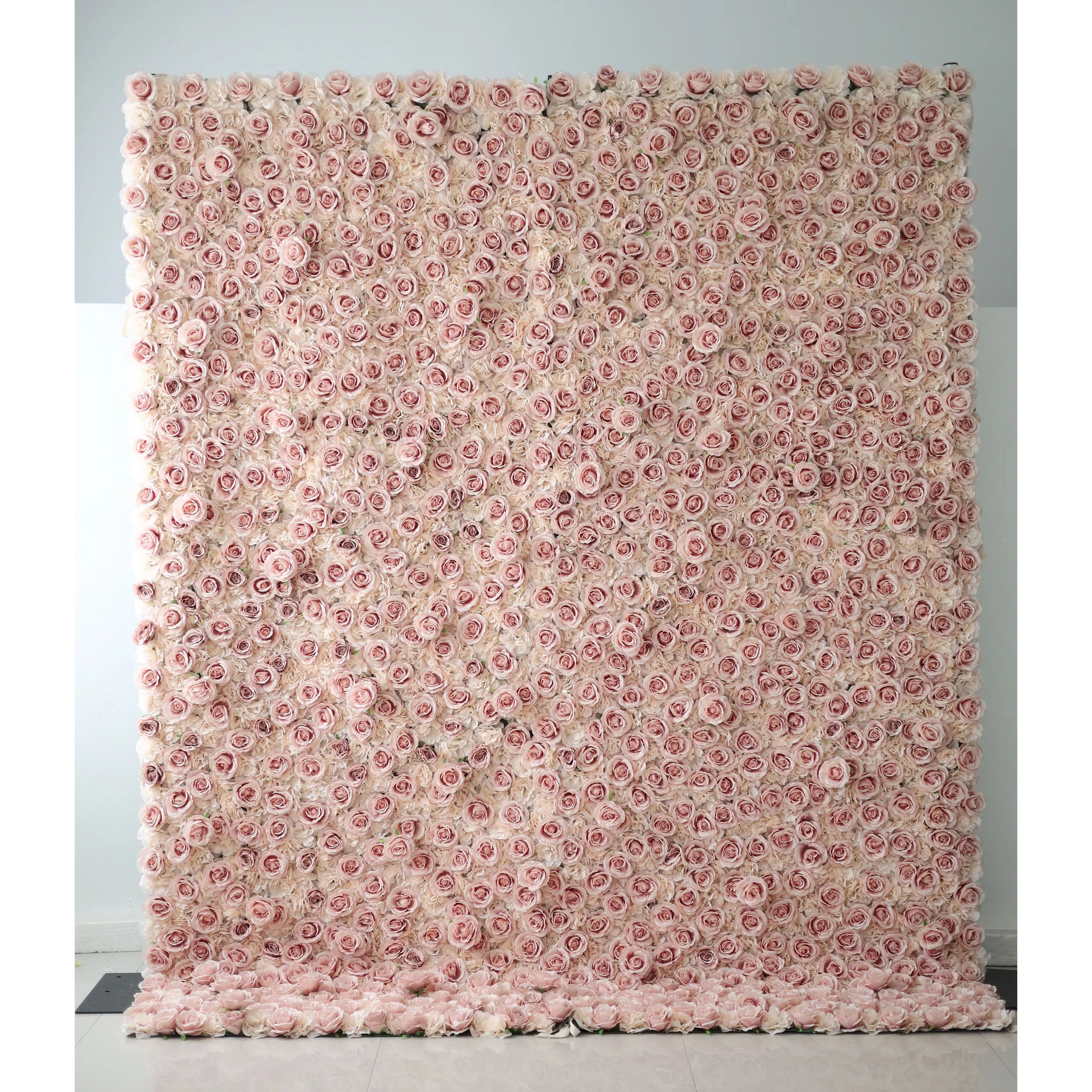 Valar Flowers Showcases: Serene Rose Whispers – An Exquisite Artificial Fabric Flower Wall Enriched with Blushing Pink Blossoms-VF-209