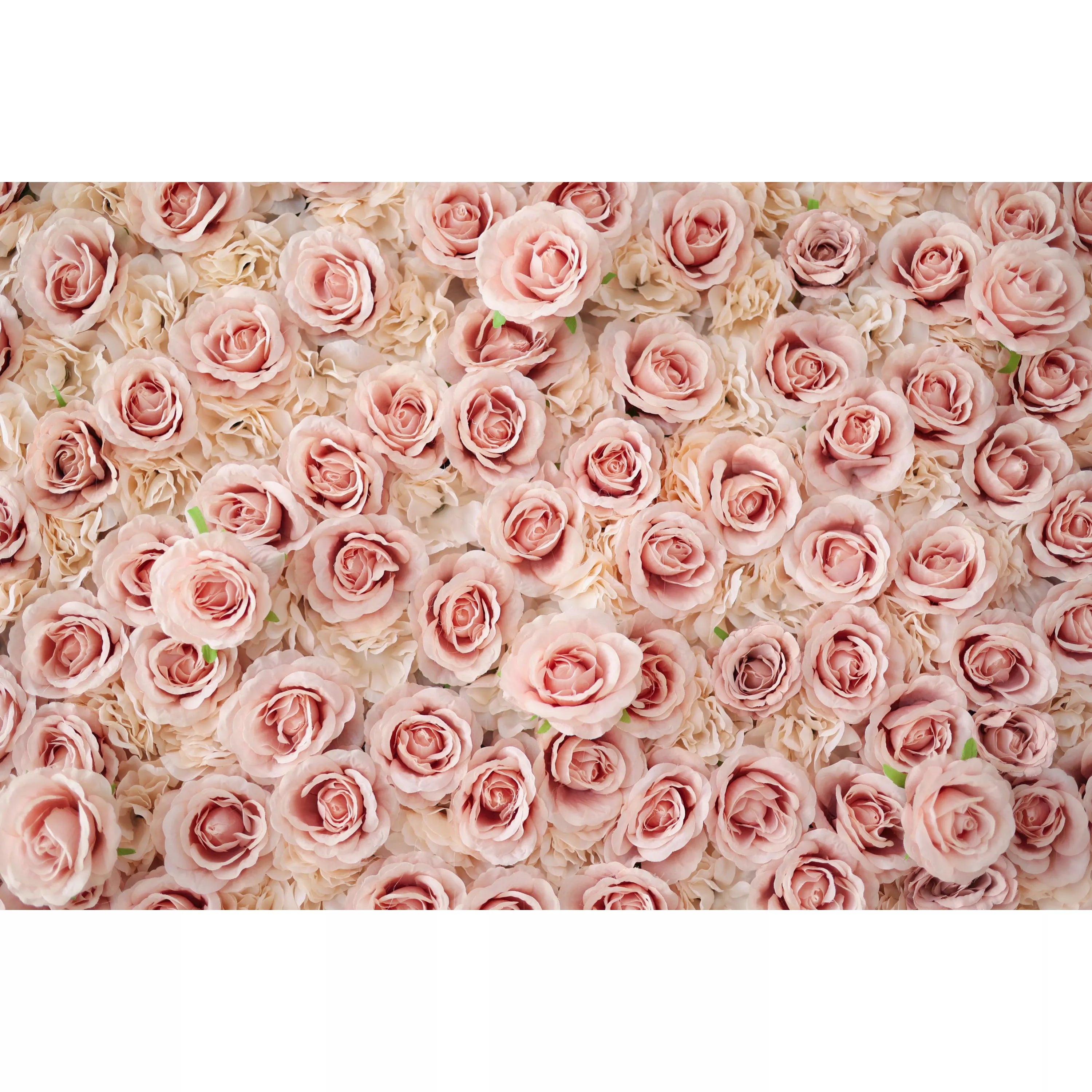 Escaparates de flores Valar: Susurros de rosas serenas: una exquisita pared de flores de tela artificial enriquecida con flores rosadas ruborizadas-VF-209