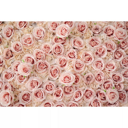 Escaparates de flores Valar: Susurros de rosas serenas: una exquisita pared de flores de tela artificial enriquecida con flores rosadas ruborizadas-VF-209