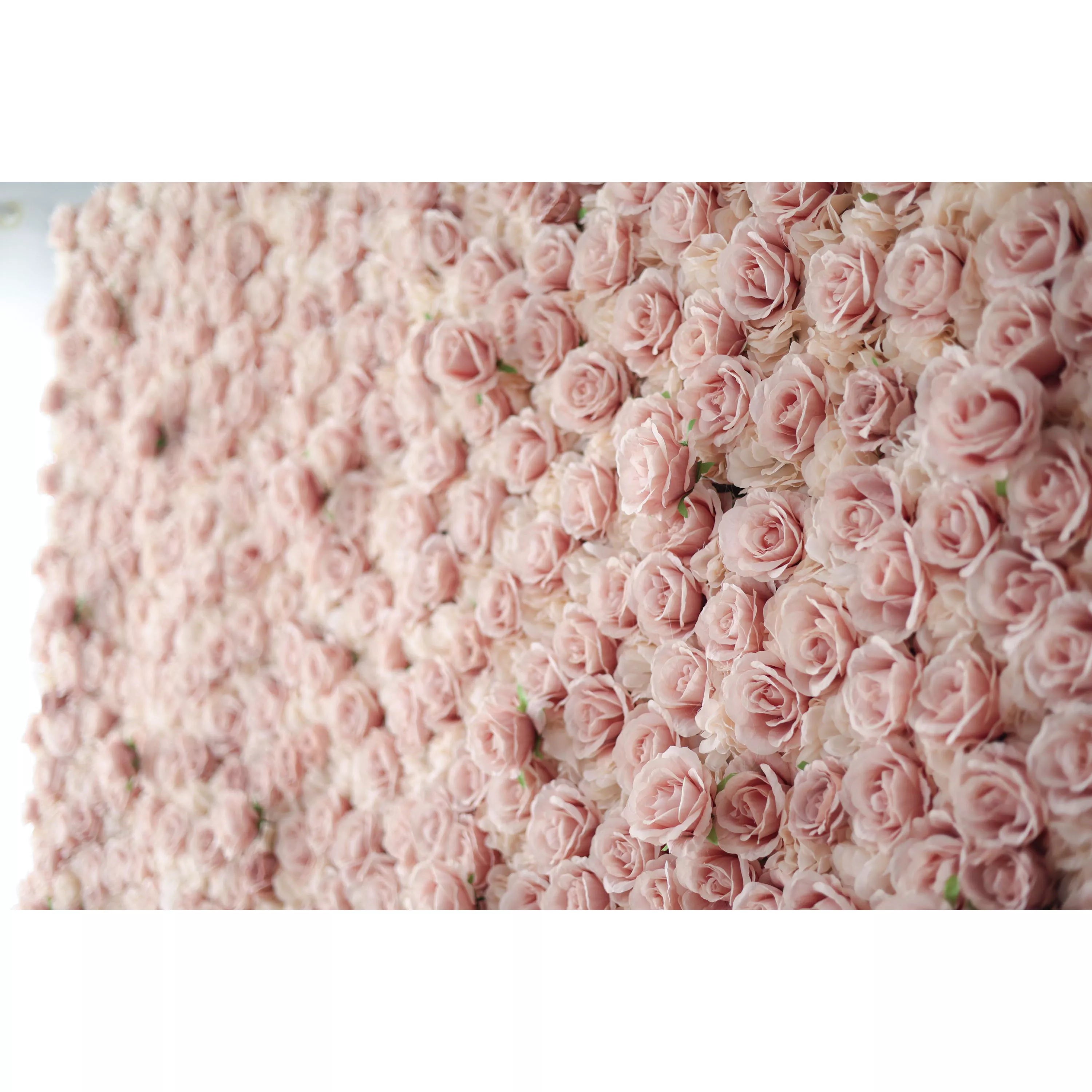 Escaparates de flores Valar: Susurros de rosas serenas: una exquisita pared de flores de tela artificial enriquecida con flores rosadas ruborizadas-VF-209