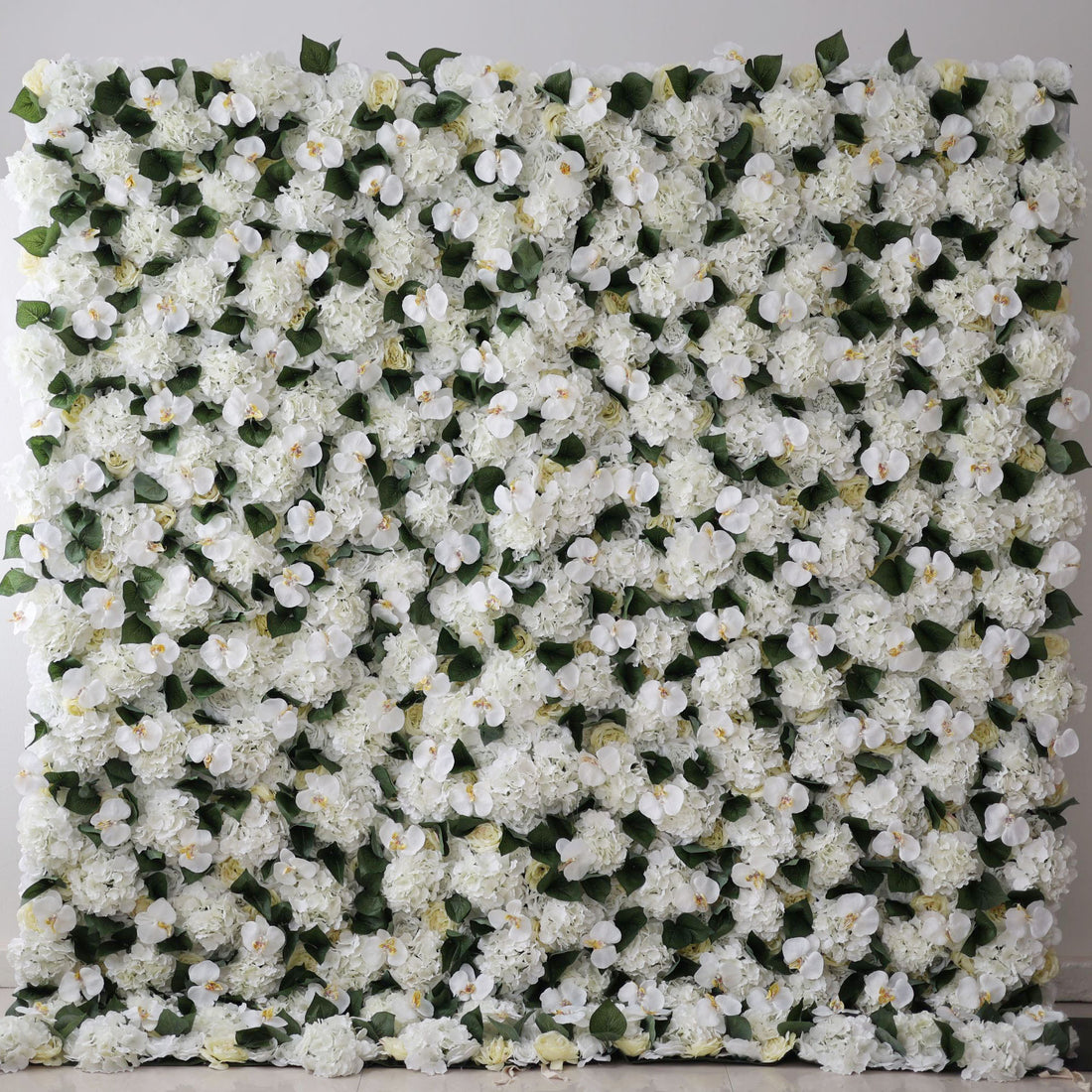 Valar Flowers Roll Up Fabric Artificial White Phalaenopsis Aphrodite and Roses Flower Wall Wedding Backdrop, Floral Party Decor, Event Photography-VF-003