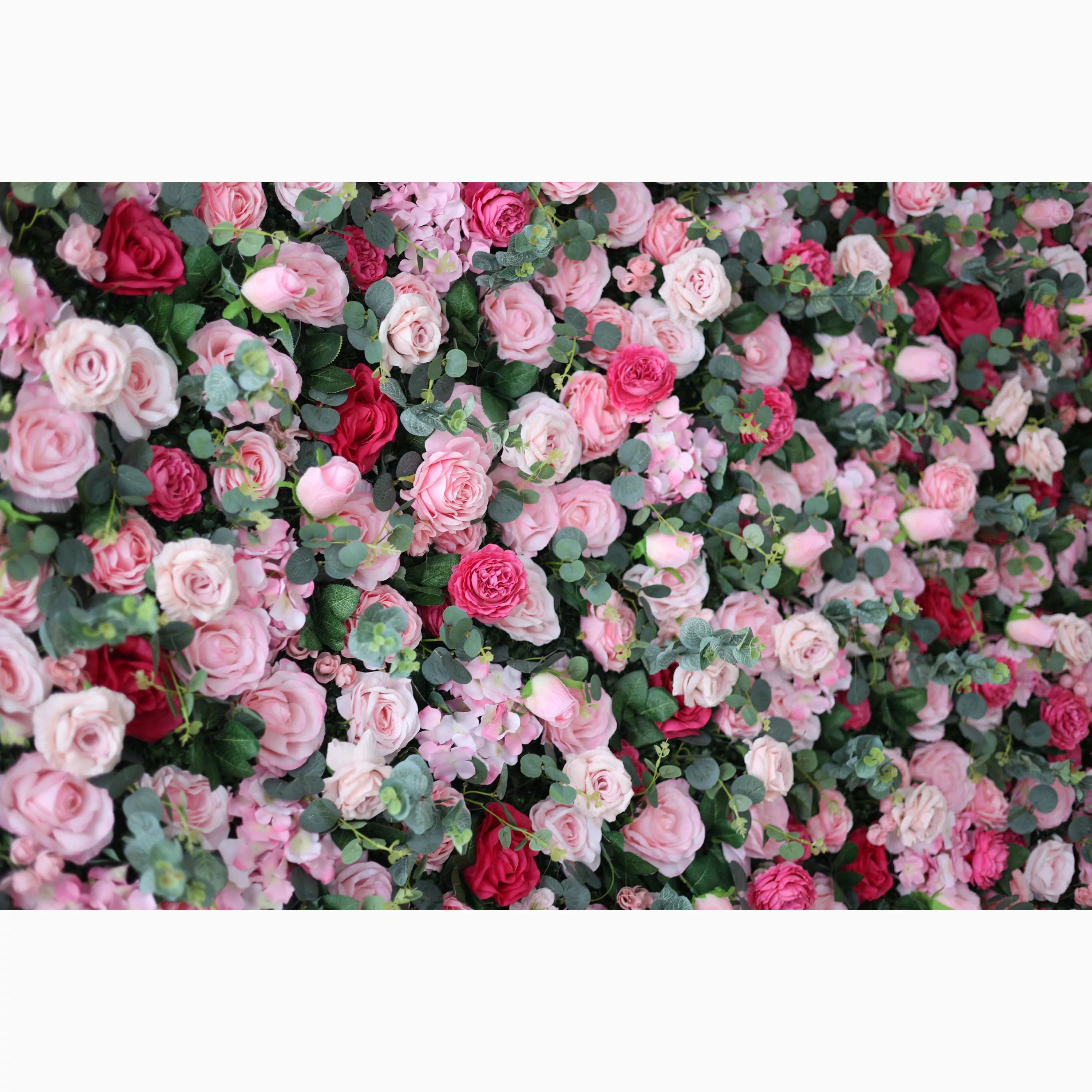 Valar Flowers präsentiert: Blooming Bliss Artificial Fabric Flower Wall – Üppiges rosafarbenes, rotes und weißes Rosendisplay für Hochzeiten, Veranstaltungen und Wohnkultur – Ultimative Blumenkulisse für romantisches Ambiente-VF-214