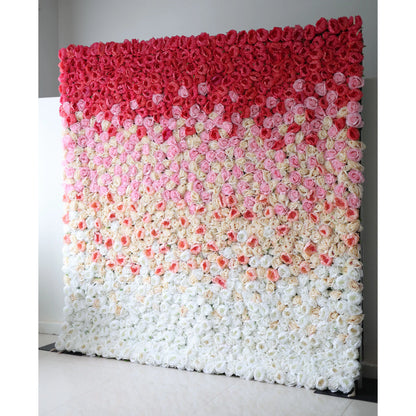 Valar Flowers Roll Up Fabric Artificial Gradient Red to White Flower Wall Wedding Backdrop, Floral Party Decor, Event Photography-VF-035