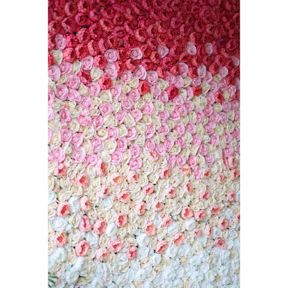 Valar Flowers Roll Up Fabric Artificial Gradient Red to White Flower Wall Wedding Backdrop, Floral Party Decor, Event Photography-VF-035