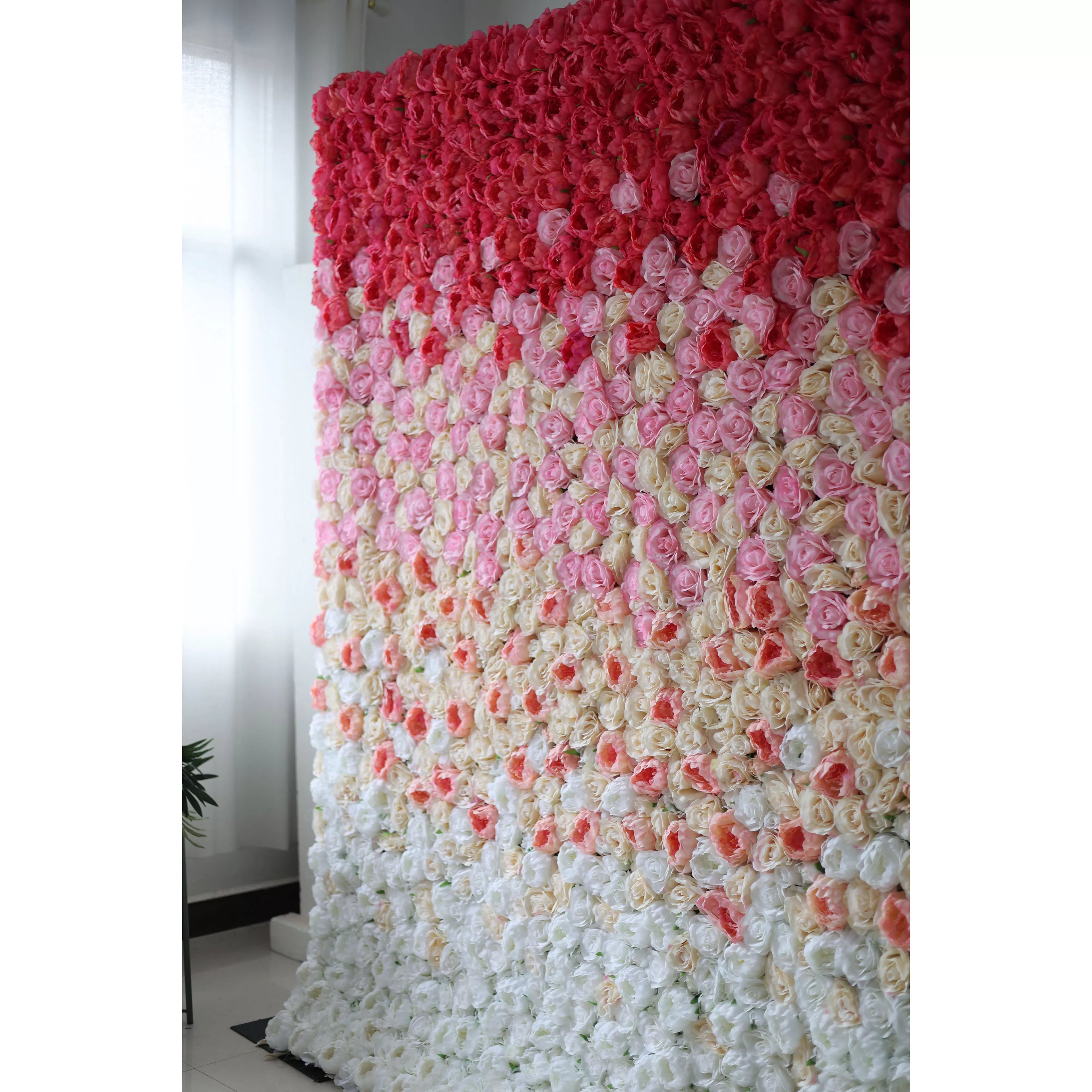 Valar Flores Roll Up Tecido Artificial Gradiente Vermelho para Branco Flor Parede Wedding Backdrop, Decoração Floral Festa, Evento Fotografia-VF-035