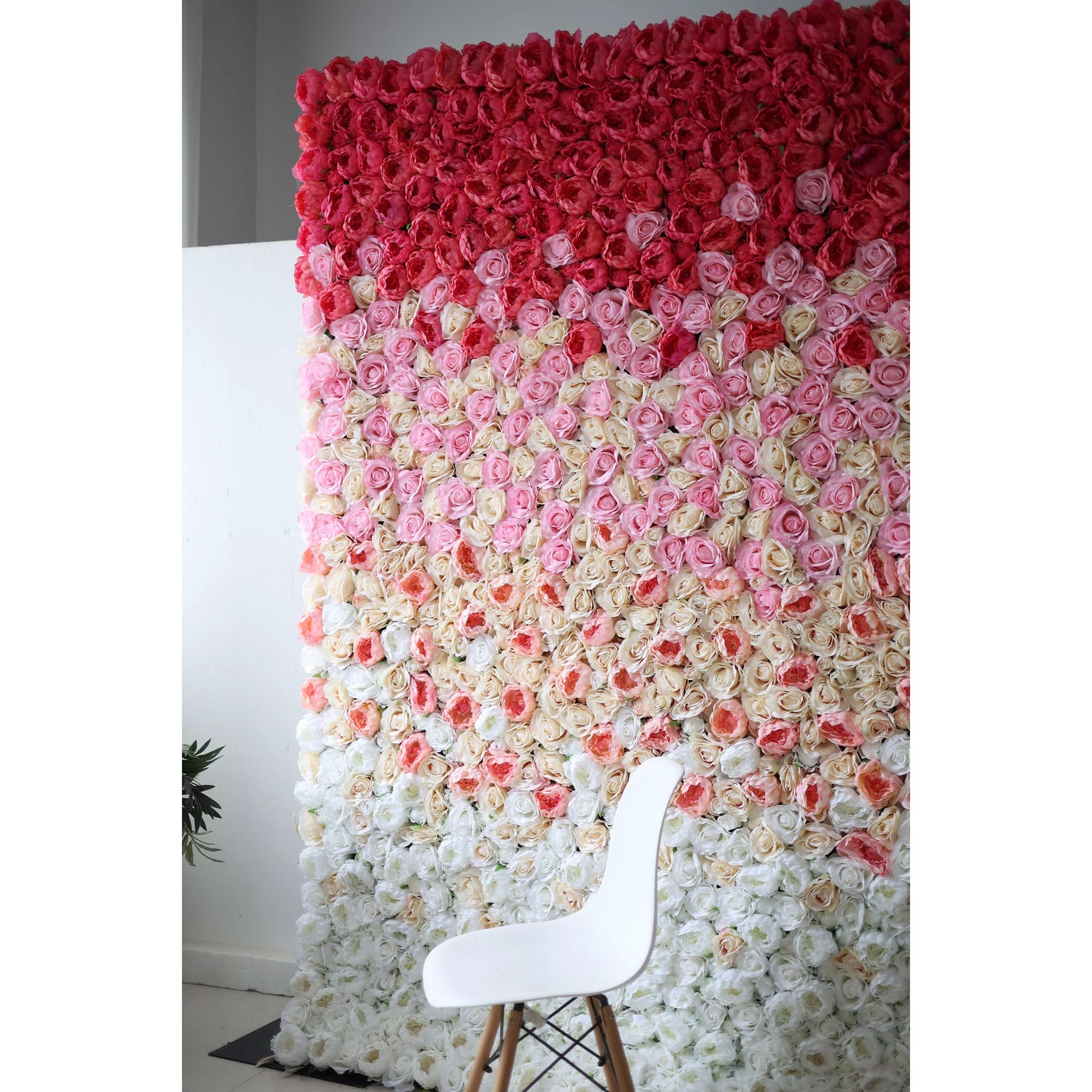 Valar Flowers Roll Up Fabric Artificial Gradient Red to White Flower Wall Wedding Backdrop, Floral Party Decor, Event Photography-VF-035