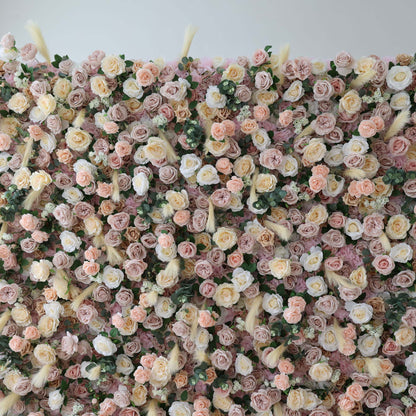 Valar Flowers Roll Up Fabric Artificial Flower Wall Wedding Backdrop, Floral Party Decor, Event Photography-VF-302