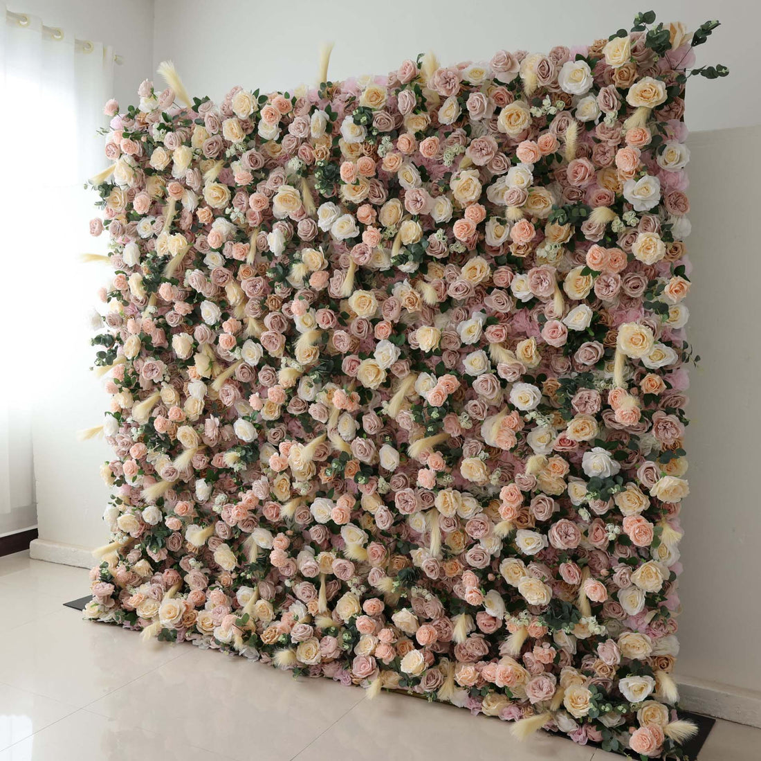 Valar Flowers Roll Up Fabric Artificial Flower Wall Wedding Backdrop, Floral Party Decor, Event Photography-VF-302