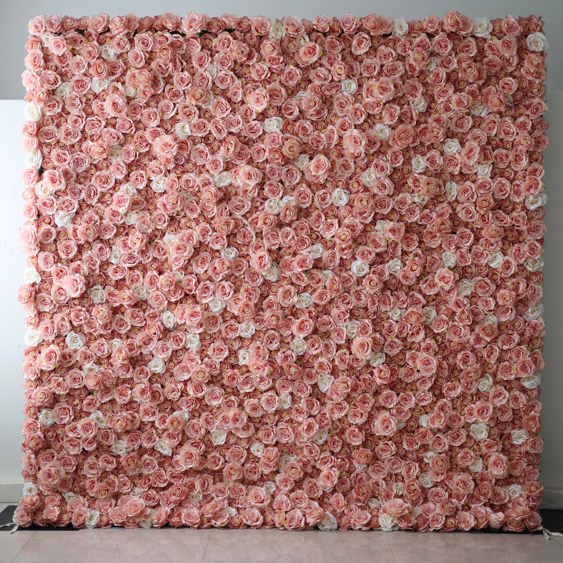 Valar Flowers Roll Up Fabric Artificial Turkish Rose and Oriental Pink and White Flower Wall Wedding Backdrop, Floral Party Decor, Event Photography-VF-054