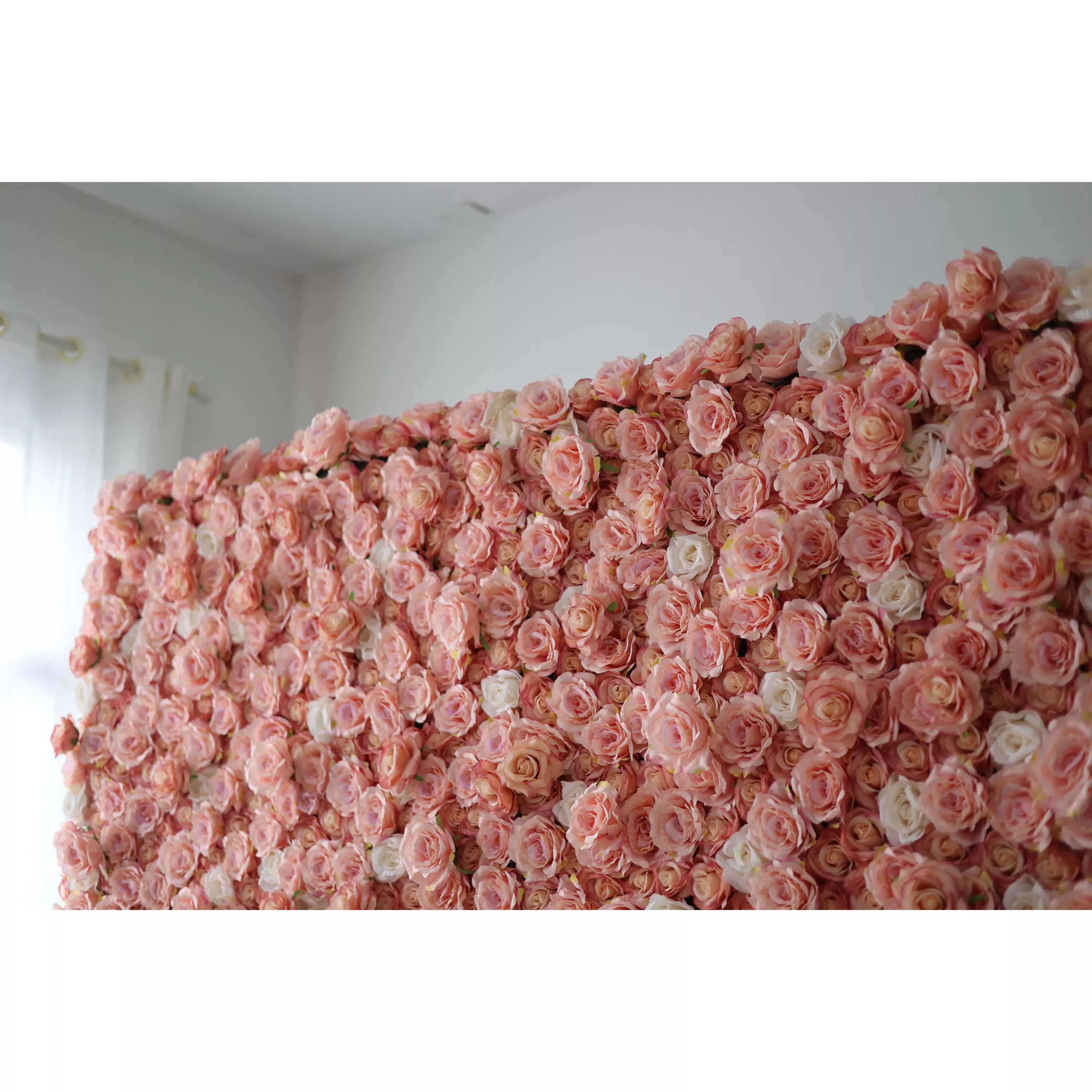 Valar Flowers Roll Up Fabric Artificial Turkish Rose and Oriental Pink and White Flower Wall Wedding Backdrop, Floral Party Decor, Event Photography-VF-054